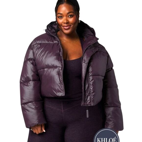 FABLETICS PLUS SIZE DEEP PLUM Essential Cropped Hooded Puffer Jacket  3X - Picture 1 of 16